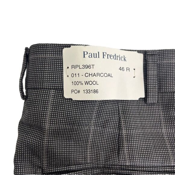 NWT Paul Fredrick Charcoal 100% Wool Pleated Dress Suit Pants; Sz 46R Check - Picture 3 of 5